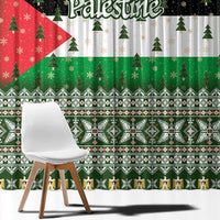 Palestine Christmas Window Curtain with Green-White Theme, Tree Ornaments, and Nativity Scene Motif - Wonder Print Shop