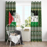 Palestine Christmas Window Curtain with Green-White Theme, Tree Ornaments, and Nativity Scene Motif - Wonder Print Shop