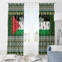 Palestine Christmas Window Curtain with Green-White Theme, Tree Ornaments, and Nativity Scene Motif - Wonder Print Shop