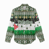 Palestine Christmas Women Casual Shirt with Green-White Theme, Tree Ornaments, and Nativity Scene Motif - Wonder Print Shop