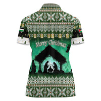 Palestine Christmas Women Polo Shirt with Green-White Theme, Tree Ornaments, and Nativity Scene Motif - Wonder Print Shop