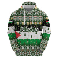 Palestine Christmas Zip Hoodie with Green-White Theme, Tree Ornaments, and Nativity Scene Motif - Wonder Print Shop