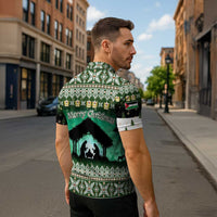 Palestine Christmas Zipper Polo Shirt with Green-White Theme, Tree Ornaments, and Nativity Scene Motif - Wonder Print Shop