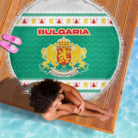 Bulgaria Christmas Beach Blanket with Green-White Theme, Coat of Arms, and National Flag Motif - Wonder Print Shop