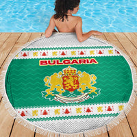 Bulgaria Christmas Beach Blanket with Green-White Theme, Coat of Arms, and National Flag Motif - Wonder Print Shop