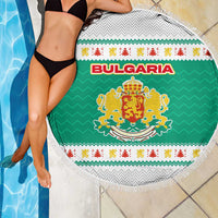 Bulgaria Christmas Beach Blanket with Green-White Theme, Coat of Arms, and National Flag Motif - Wonder Print Shop