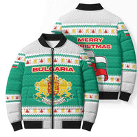 Bulgaria Christmas Bomber Puffer Jacket with Green-White Theme, Coat of Arms, and National Flag Motif - Wonder Print Shop