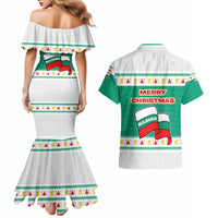 Bulgaria Christmas Couples Matching Mermaid Dress and Hawaiian Shirt with Green-White Theme, Coat of Arms, and National Flag Motif - Wonder Print Shop