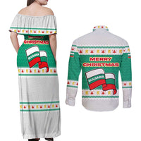 Bulgaria Christmas Couples Matching Off Shoulder Maxi Dress and Long Sleeve Button Shirt with Green-White Theme, Coat of Arms, and National Flag Motif - Wonder Print Shop
