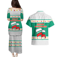 Bulgaria Christmas Couples Matching Puletasi and Hawaiian Shirt with Green-White Theme, Coat of Arms, and National Flag Motif - Wonder Print Shop