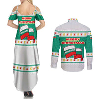 Bulgaria Christmas Couples Matching Summer Maxi Dress and Long Sleeve Button Shirt with Green-White Theme, Coat of Arms, and National Flag Motif - Wonder Print Shop