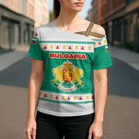 Bulgaria Christmas Cross Shoulder Shirt with Green-White Theme, Coat of Arms, and National Flag Motif - Wonder Print Shop