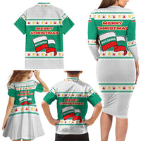 Bulgaria Christmas Family Matching Long Sleeve Bodycon Dress and Hawaiian Shirt with Green-White Theme, Coat of Arms, and National Flag Motif - Wonder Print Shop