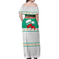 Bulgaria Christmas Family Matching Off Shoulder Maxi Dress and Hawaiian Shirt with Green-White Theme, Coat of Arms, and National Flag Motif - Wonder Print Shop