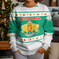 Bulgaria Christmas Kid Ugly Christmas Sweater with Green-White Theme, Coat of Arms, and National Flag Motif - Wonder Print Shop