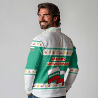 Bulgaria Christmas Long Sleeve Polo Shirt with Green-White Theme, Coat of Arms, and National Flag Motif - Wonder Print Shop