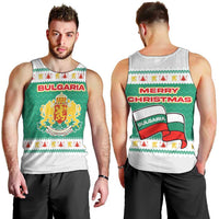 Bulgaria Christmas Men Tank Top with Green-White Theme, Coat of Arms, and National Flag Motif - Wonder Print Shop