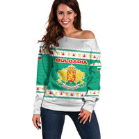 Bulgaria Christmas Off Shoulder Sweater with Green-White Theme, Coat of Arms, and National Flag Motif - Wonder Print Shop