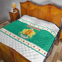 Bulgaria Christmas Quilt with Green-White Theme, Coat of Arms, and National Flag Motif - Wonder Print Shop