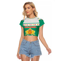 Bulgaria Christmas Raglan Cropped T Shirt with Green-White Theme, Coat of Arms, and National Flag Motif - Wonder Print Shop