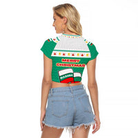 Bulgaria Christmas Raglan Cropped T Shirt with Green-White Theme, Coat of Arms, and National Flag Motif - Wonder Print Shop