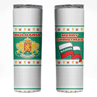 Bulgaria Christmas Skinny Tumbler with Green-White Theme, Coat of Arms, and National Flag Motif - Wonder Print Shop