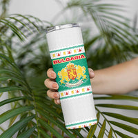 Bulgaria Christmas Skinny Tumbler with Green-White Theme, Coat of Arms, and National Flag Motif - Wonder Print Shop