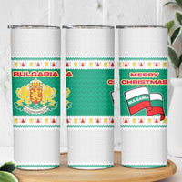 Bulgaria Christmas Skinny Tumbler with Green-White Theme, Coat of Arms, and National Flag Motif - Wonder Print Shop