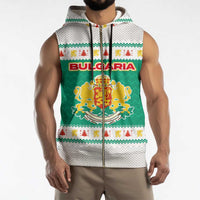 Bulgaria Christmas Sleeveless Zip Hoodie with Green-White Theme, Coat of Arms, and National Flag Motif - Wonder Print Shop