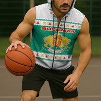Bulgaria Christmas Sleeveless Zip Hoodie with Green-White Theme, Coat of Arms, and National Flag Motif - Wonder Print Shop