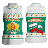 Bulgaria Christmas Women Sleeveless Polo Shirt with Green-White Theme, Coat of Arms, and National Flag Motif - Wonder Print Shop