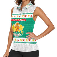 Bulgaria Christmas Women Sleeveless Polo Shirt with Green-White Theme, Coat of Arms, and National Flag Motif - Wonder Print Shop