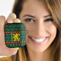 Bulgaria Christmas AirPods Case with Green-Red Theme, Golden Lion, and Santa Sleigh Motif - Wonder Print Shop