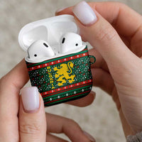 Bulgaria Christmas AirPods Case with Green-Red Theme, Golden Lion, and Santa Sleigh Motif - Wonder Print Shop