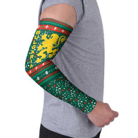 Bulgaria Christmas Arm Sleeves with Green-Red Theme, Golden Lion, and Santa Sleigh Motif - Wonder Print Shop