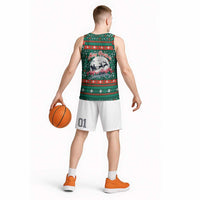 Bulgaria Christmas Basketball Jersey with Green-Red Theme, Golden Lion, and Santa Sleigh Motif - Wonder Print Shop