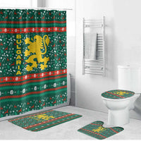 Bulgaria Christmas Bathroom Set with Green-Red Theme, Golden Lion, and Santa Sleigh Motif - Wonder Print Shop