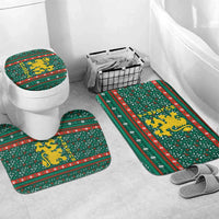 Bulgaria Christmas Bathroom Set with Green-Red Theme, Golden Lion, and Santa Sleigh Motif - Wonder Print Shop