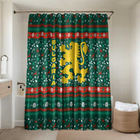 Bulgaria Christmas Bathroom Set with Green-Red Theme, Golden Lion, and Santa Sleigh Motif - Wonder Print Shop