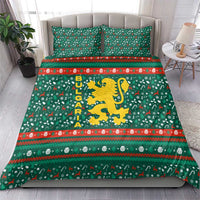 Bulgaria Christmas Bedding Set with Green-Red Theme, Golden Lion, and Santa Sleigh Motif - Wonder Print Shop