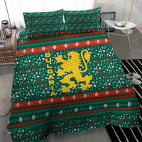 Bulgaria Christmas Bedding Set with Green-Red Theme, Golden Lion, and Santa Sleigh Motif - Wonder Print Shop