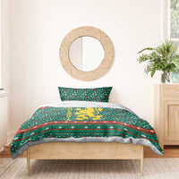 Bulgaria Christmas Bedding Set with Green-Red Theme, Golden Lion, and Santa Sleigh Motif - Wonder Print Shop