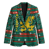 Bulgaria Christmas Blazer with Green-Red Theme, Golden Lion, and Santa Sleigh Motif - Wonder Print Shop