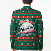 Bulgaria Christmas Blazer with Green-Red Theme, Golden Lion, and Santa Sleigh Motif - Wonder Print Shop