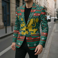 Bulgaria Christmas Blazer with Green-Red Theme, Golden Lion, and Santa Sleigh Motif - Wonder Print Shop