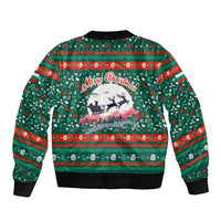 Bulgaria Christmas Bomber Jacket with Green-Red Theme, Golden Lion, and Santa Sleigh Motif - Wonder Print Shop