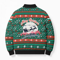 Bulgaria Christmas Bomber Puffer Jacket with Green-Red Theme, Golden Lion, and Santa Sleigh Motif - Wonder Print Shop