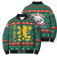 Bulgaria Christmas Bomber Puffer Jacket with Green-Red Theme, Golden Lion, and Santa Sleigh Motif - Wonder Print Shop
