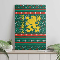 Bulgaria Christmas Canvas Wall Art with Green-Red Theme, Golden Lion, and Santa Sleigh Motif - Wonder Print Shop