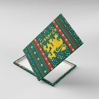 Bulgaria Christmas Canvas Wall Art with Green-Red Theme, Golden Lion, and Santa Sleigh Motif - Wonder Print Shop